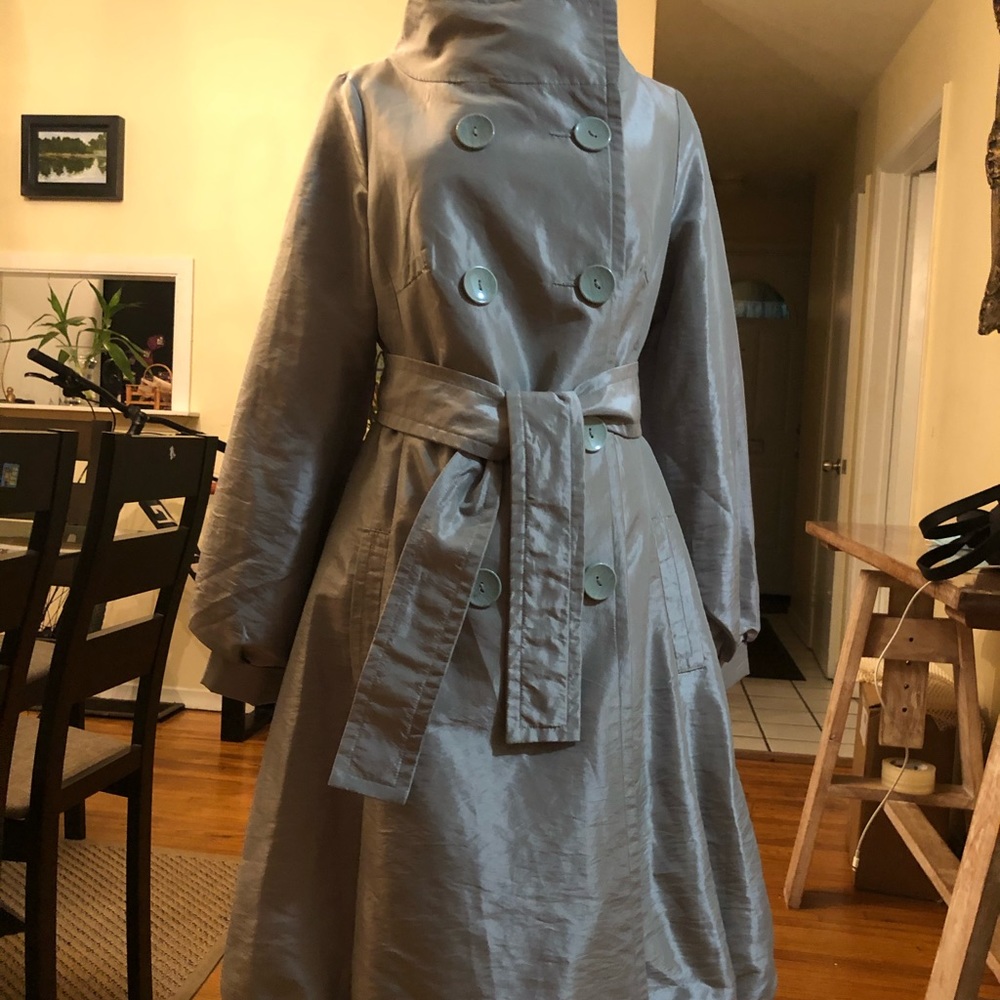 Size small mettalic gray trench coat
